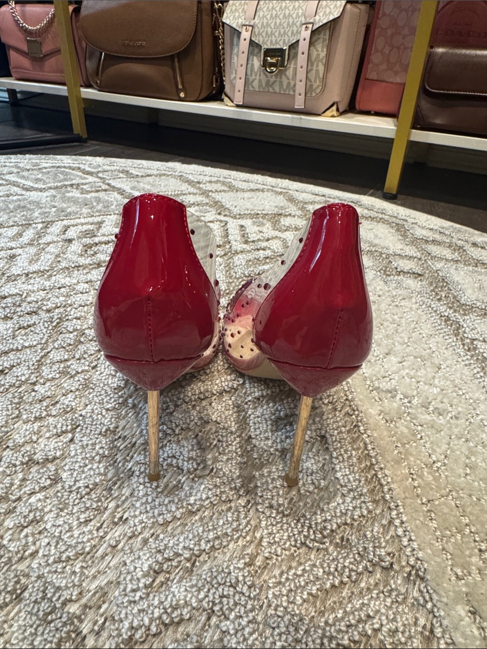 FSJ Red Patent & Clear Pointed-Toe Stiletto Pumps - Picture 6 of 8